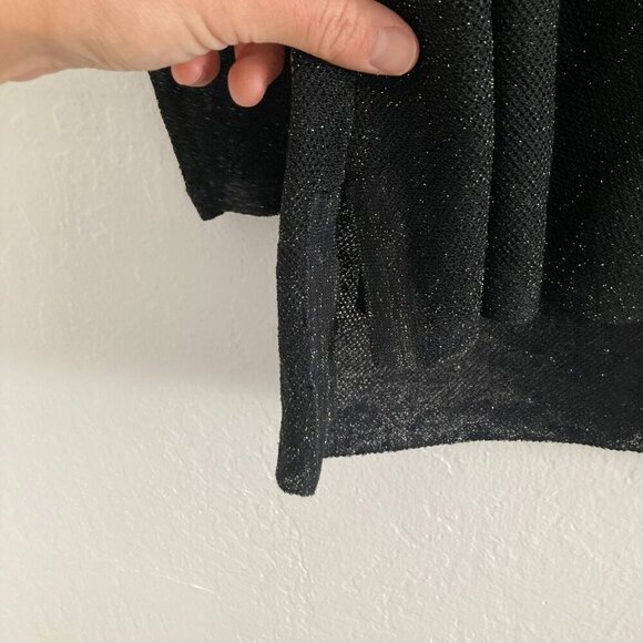 Eileen Fisher Linen Blend Crepe Sparkle Black Shirt Long Sleeve Boat Neck Party - Picture 6 of 11